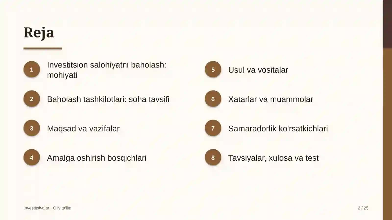 Investitsiyalar · Oliy ta'lim 2