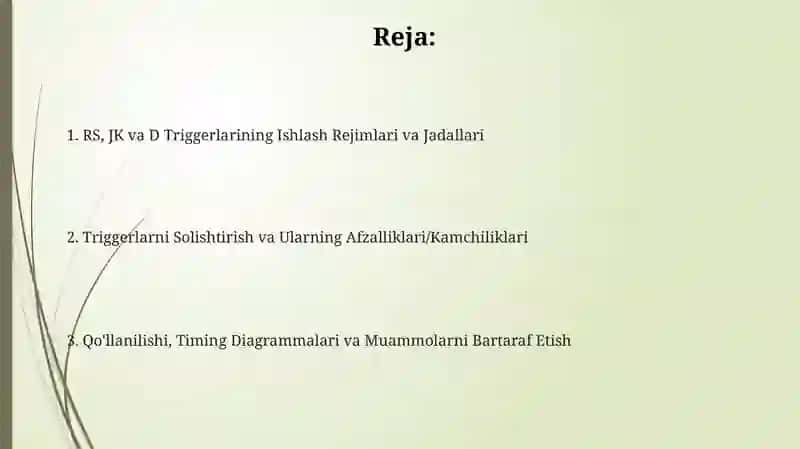 RS, JK va D triggerlarning ishlash rejimlari 2
