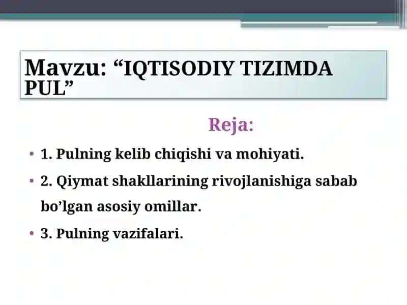 IQTISODIY TIZIMDA PUL 2