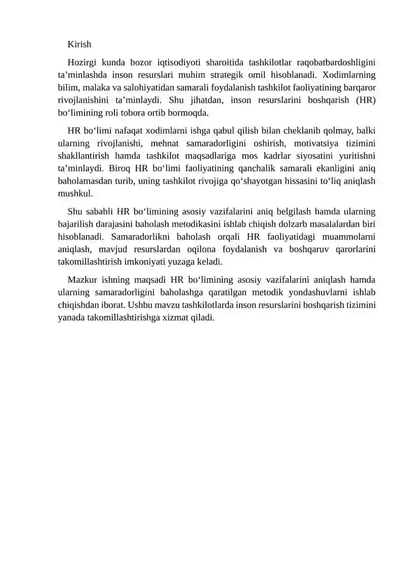 HR bo'limining asosiy vazifalarini belgilash 2
