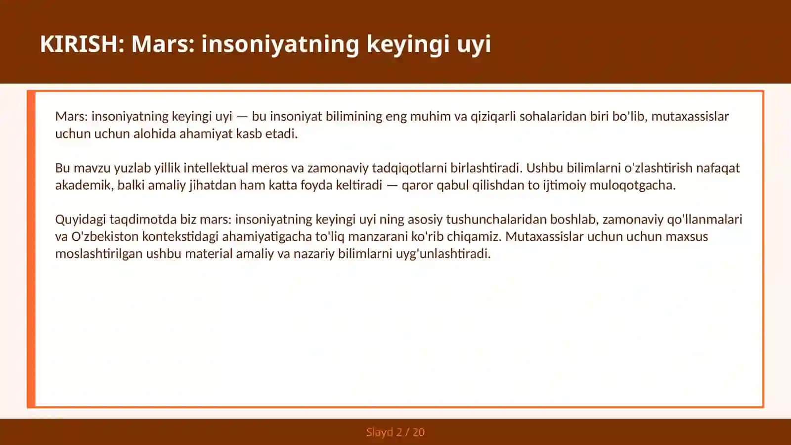 Mars: insoniyatning keyingi uyi 2