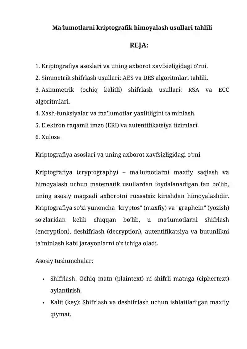 Ma'lumotlarni kriptografik himoyalash usullari tahlili 2
