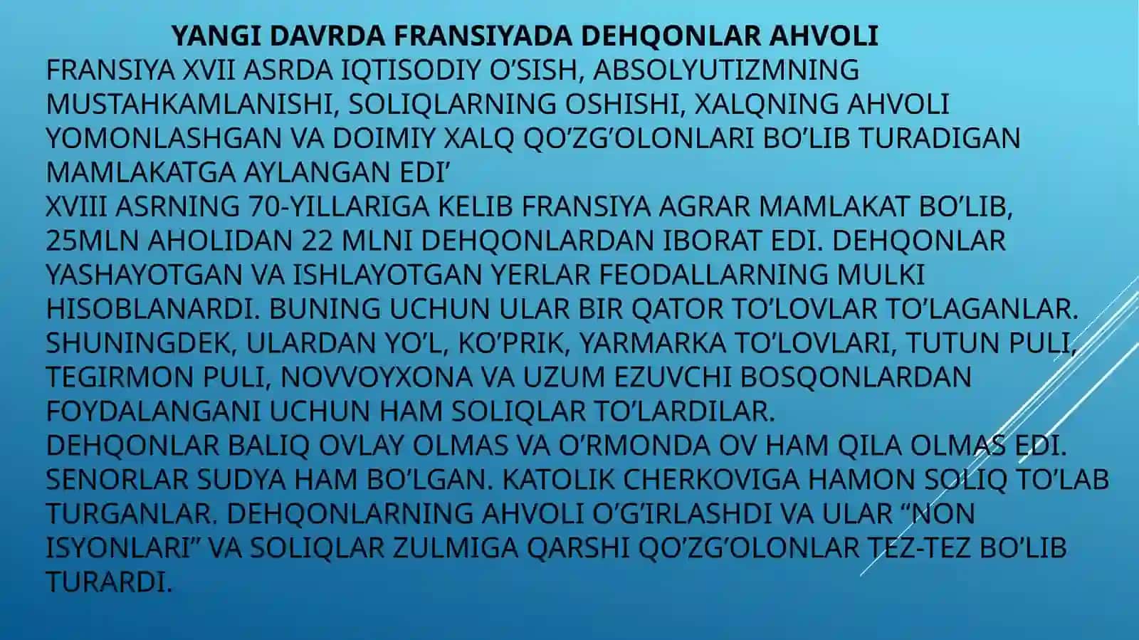 YANGI DAVRDA FRANSIYADA DEHQONLAR AHVOLI 2