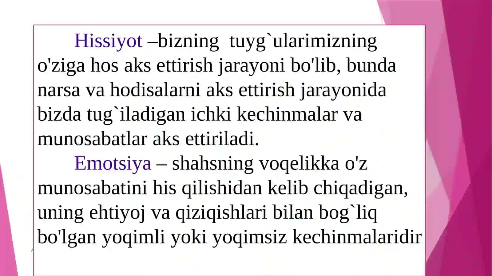 Shaxsning hissiy va irodaviy soxasi. 2