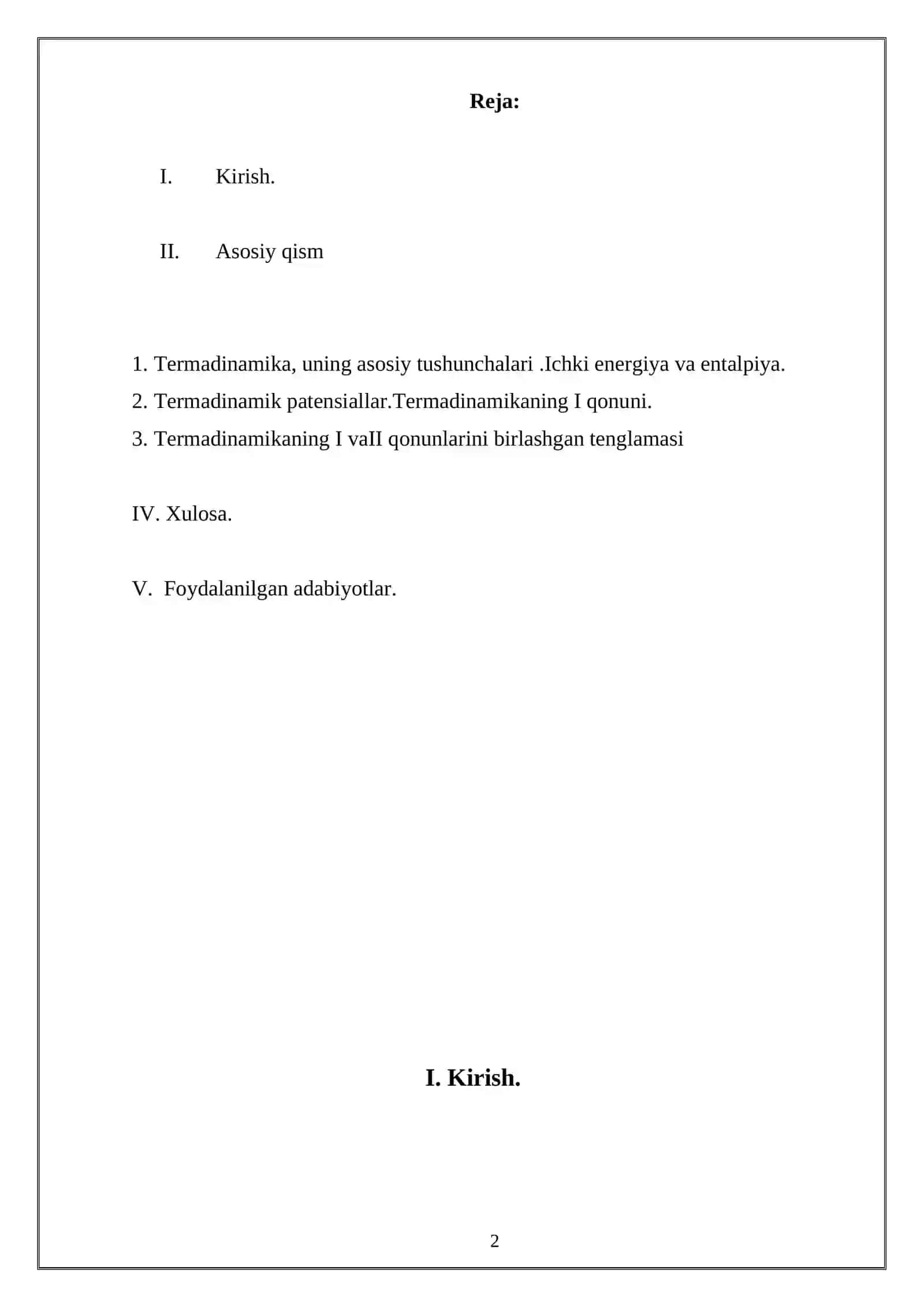Termadinamikaning I qonuni 2