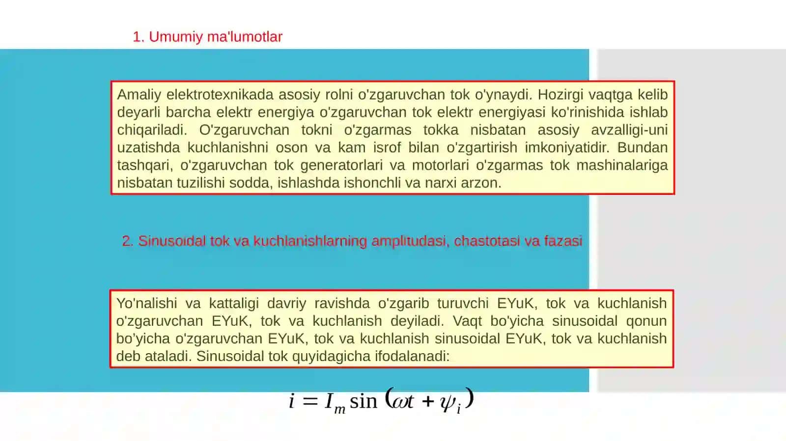 Sinusoidal EYuK va uni hosil qilish 2