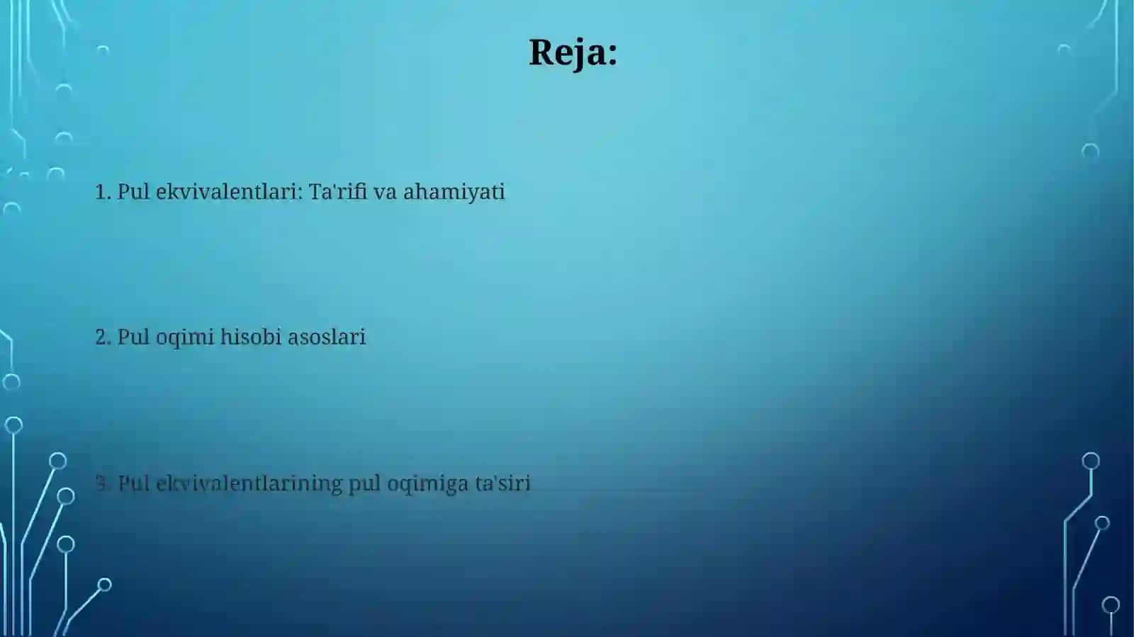 Pul ekvivalenti va yoldagi pullar hisobi 2