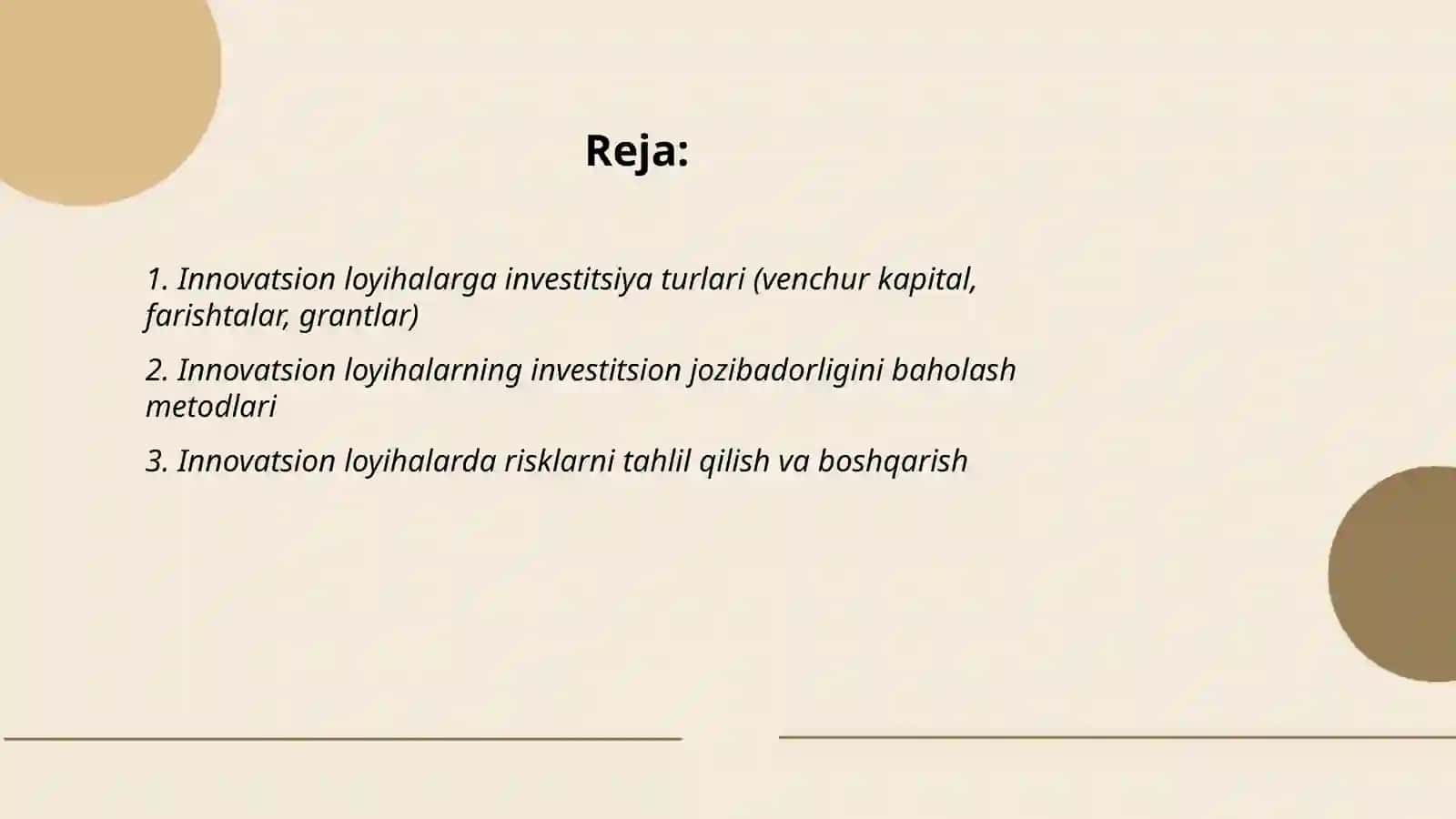 Innovatsion loyihalarni investitsiyalash 2