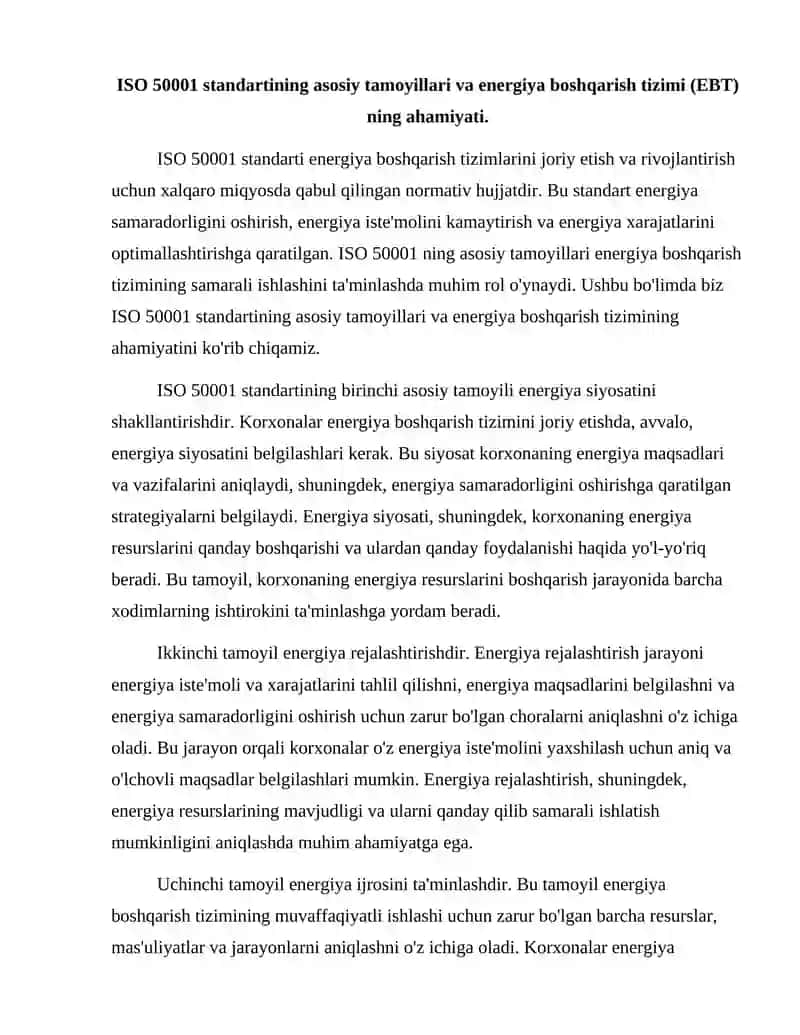 ISO 50001 standartini korxonada qo'lash afzalligi 2