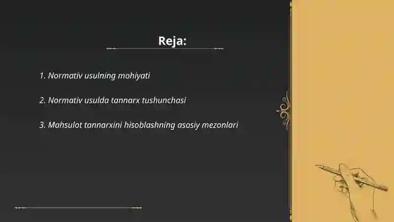 Normativ usulda mahsulot tannarxini hisoblash 2