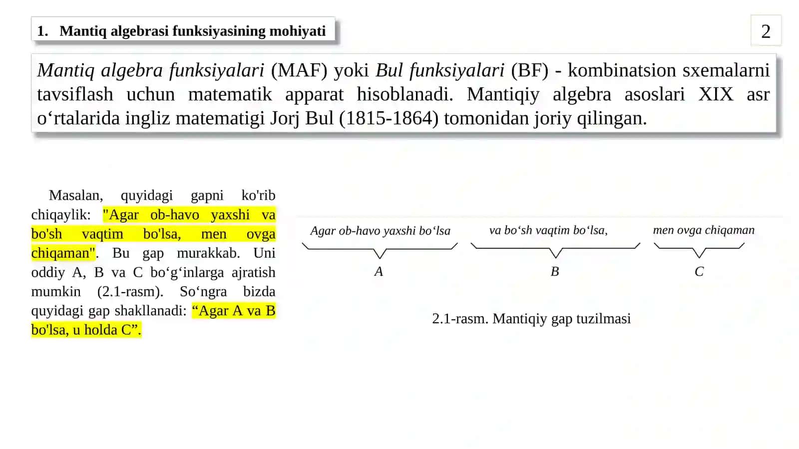 Mantiq algebrasi funksiyalari 2