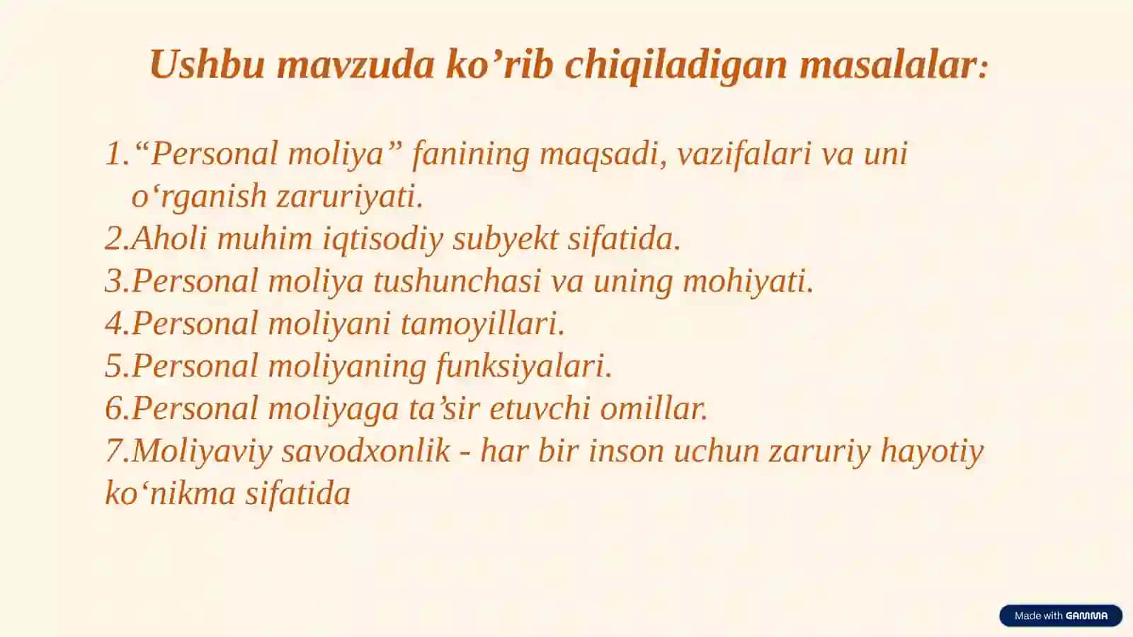 Personal moliya 2