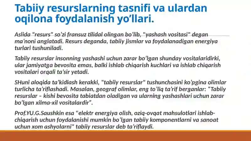 Tabiiy resurslardan oqilona foydalanish 2