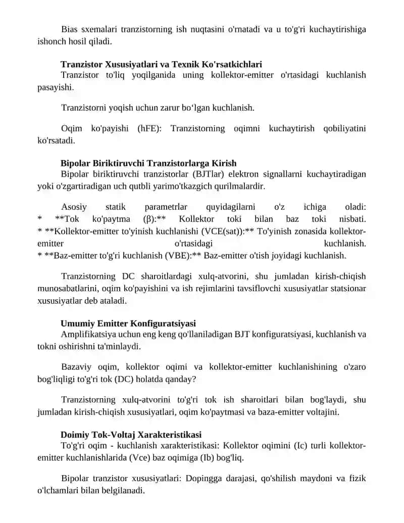 Bipolyar tranzistorlar statik xarakteristikalari 2