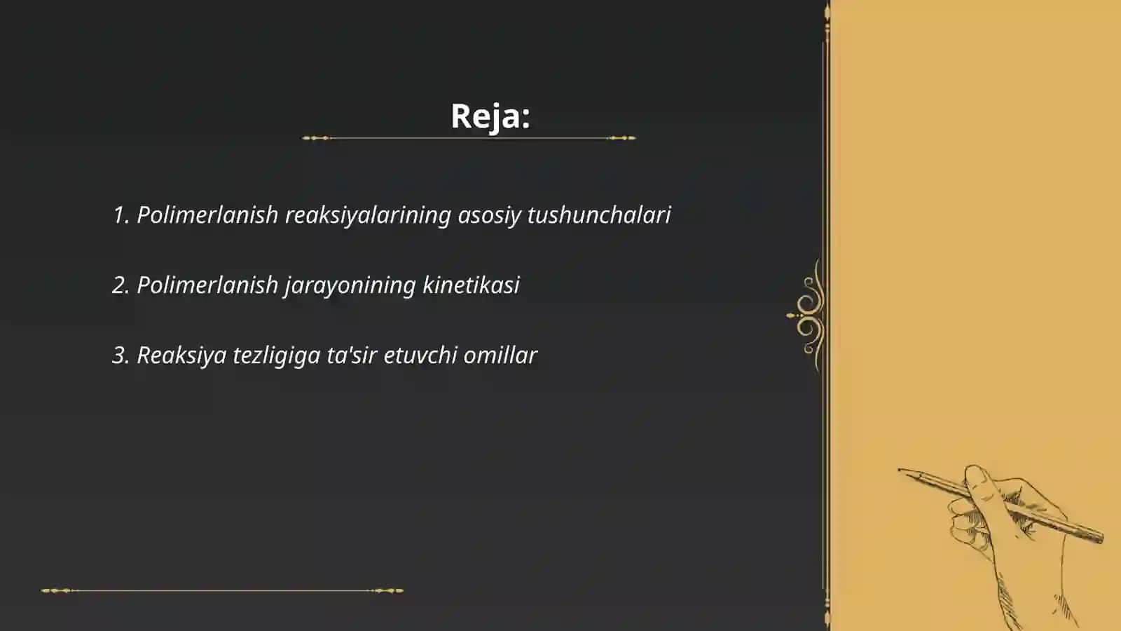 Polimerlanish reaksiyasi tezligini boshqarish imkonyatlari 2