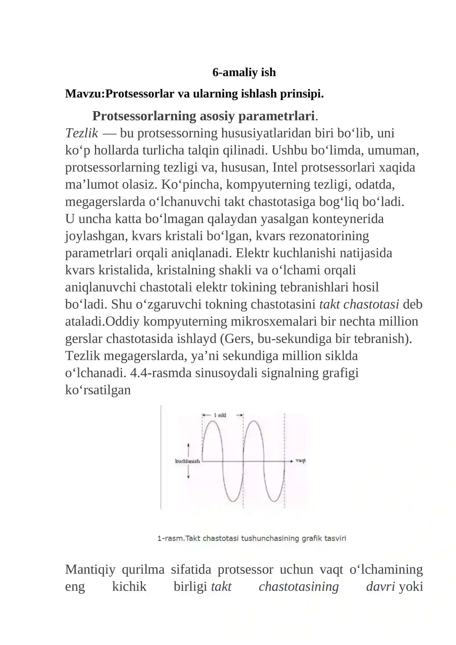 Protsessorlar va ularning ishlash prinsipi. Protsessorlarning asosiy parametrlari 2
