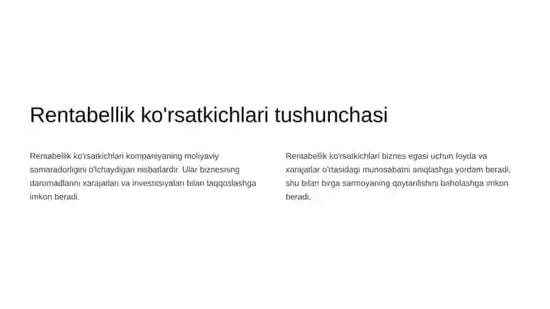 Rentabellik ko'rsatkichlari tahlili 2