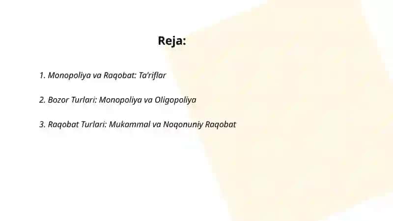 Raqobat va Monopoliya: Asosiy tushunchalar 2