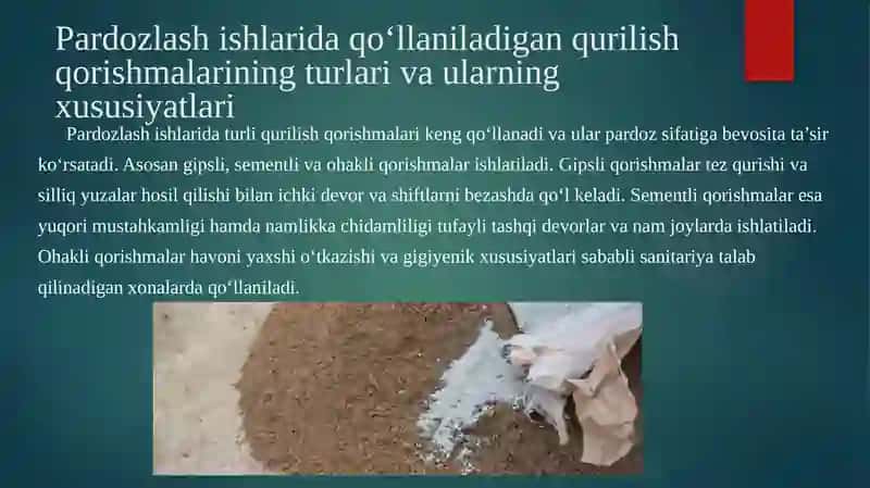 Pardozlash ishlari uchun qurilish qorishmalarni qo‘llash 2