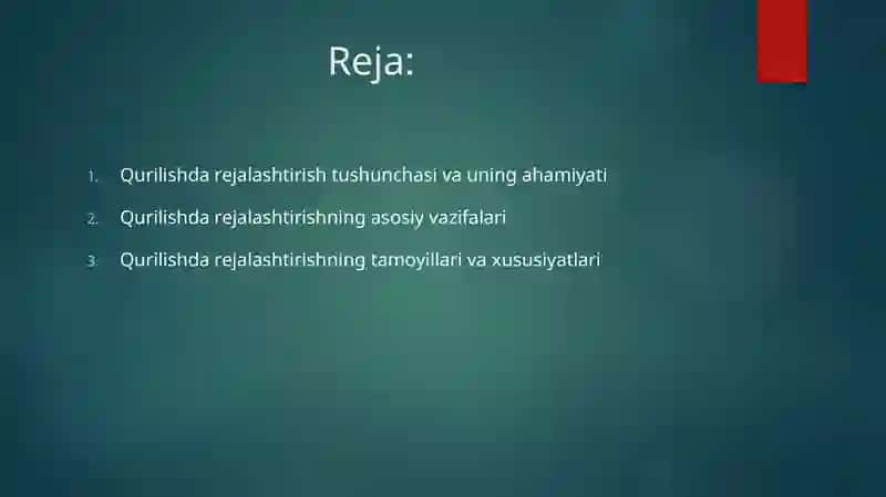 Qurilishda rejalashtirish tushunchasi va uning ahamiyati 2