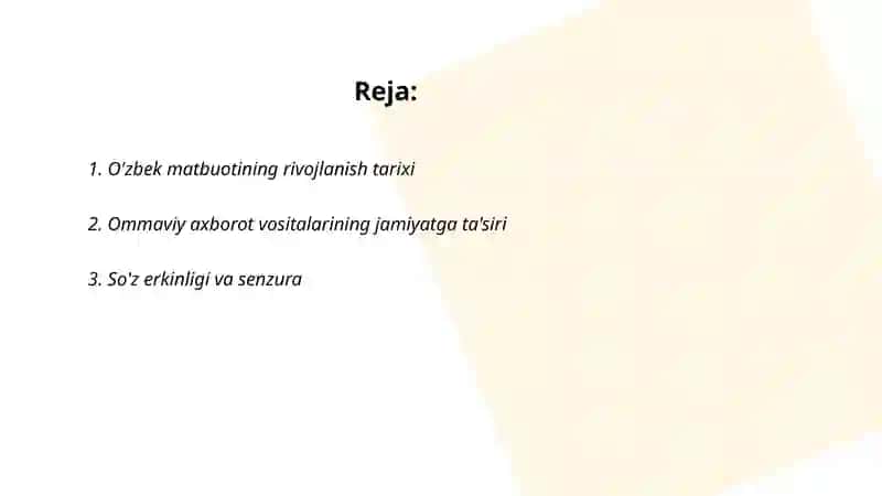 O'zbek matbuotining rivojlanish tarixi 2