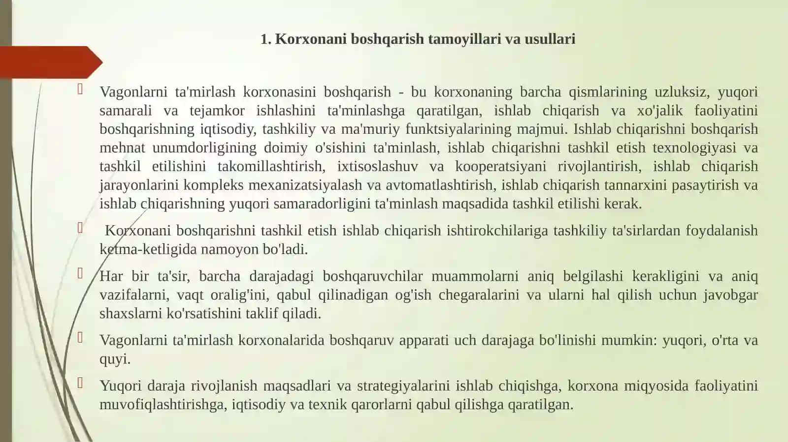 Vagon ta'mirlash korxonalarida boshqarishni tashkillashtirish 2