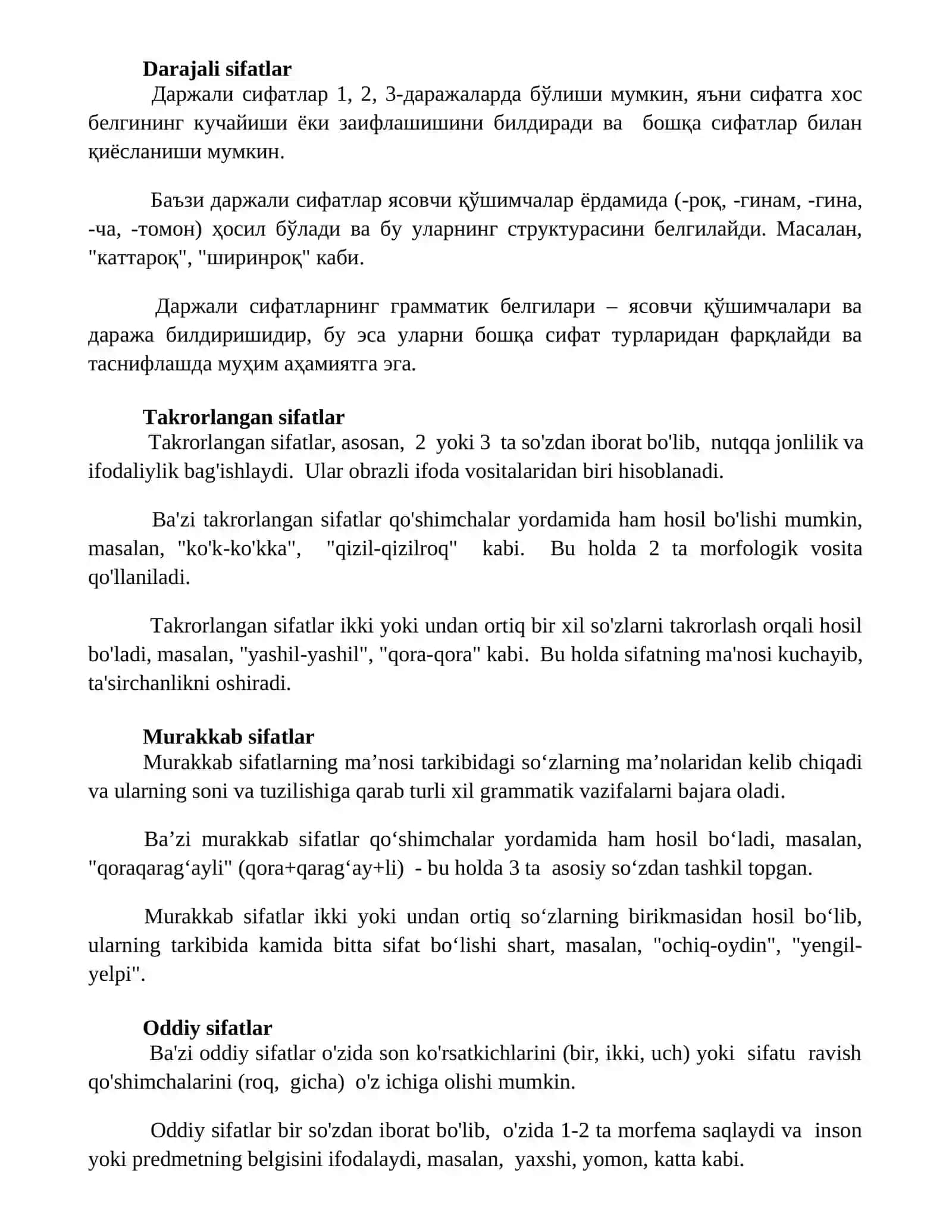 Sifatlarning tuzulishiga ko'ra turlari 2