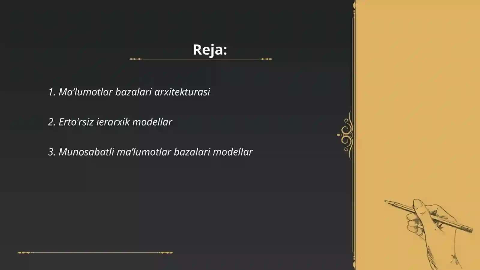 Maʼlumotlar bazalari va ularni qayta ishlab chiqish modellari 2