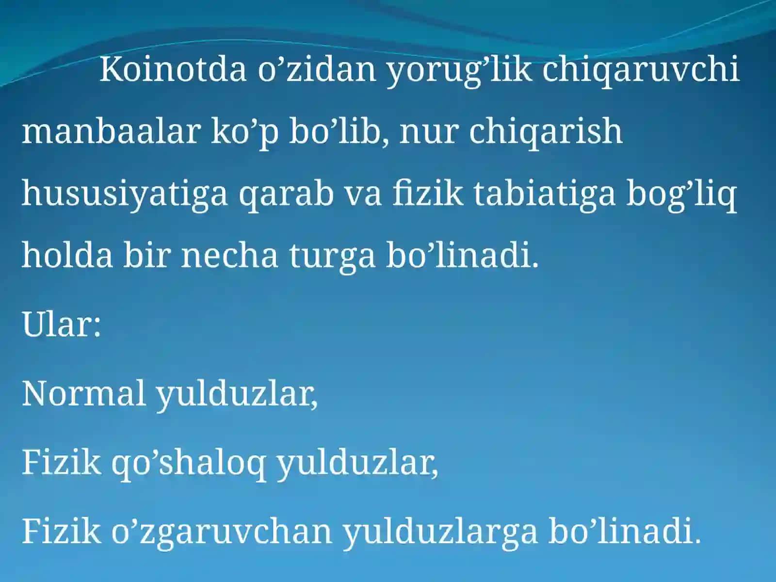 Yulduzlarkoinotdaengko’ptarqalaganjismlardir 2