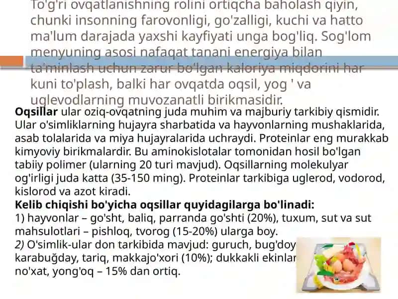 Proteinlar, yog'lar, uglevodlar va boshqa tarkibiy qismlar 2