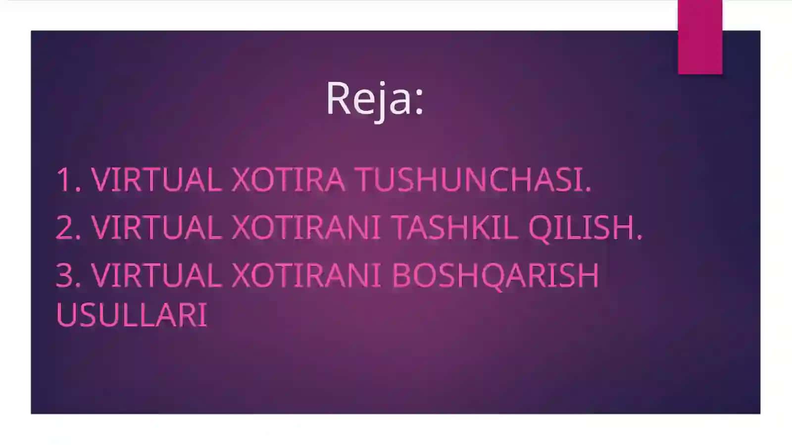Virtual xotira va uning tashkil qilinishi 2