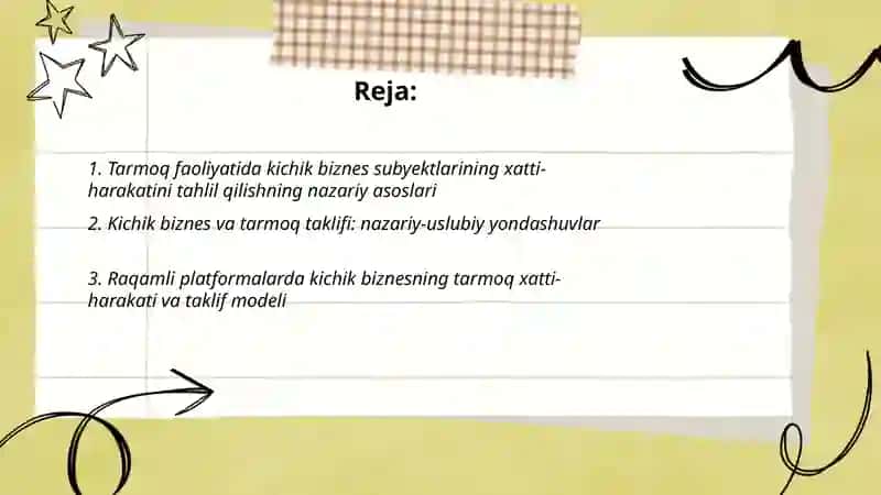Tarmoq faoliyatida kichik biznes subyektlarining xatti-harakati va tarmoq taklifini aniqlashning nazariy-uslubiy asoslari 2