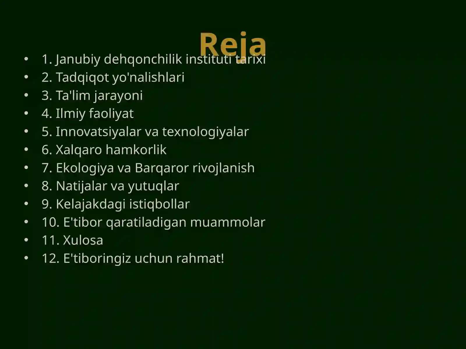 Janubiy dehqonchilik instituti faoliyati 2