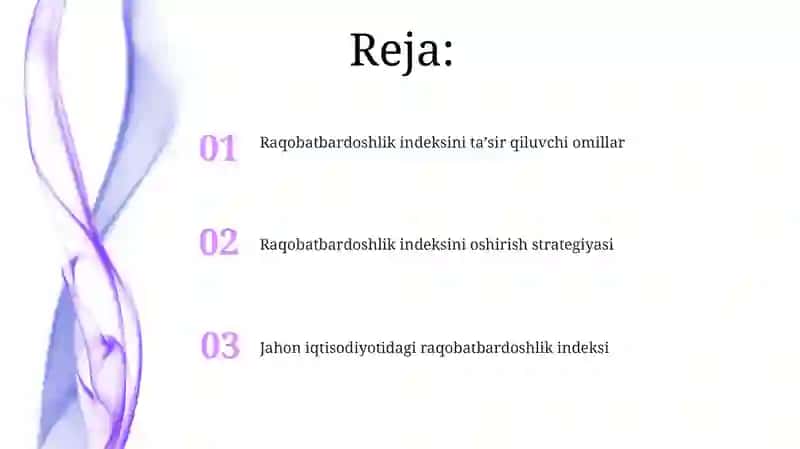Jahoni iqtisodiyotidagi raqobatbardoshlik indeksi 2