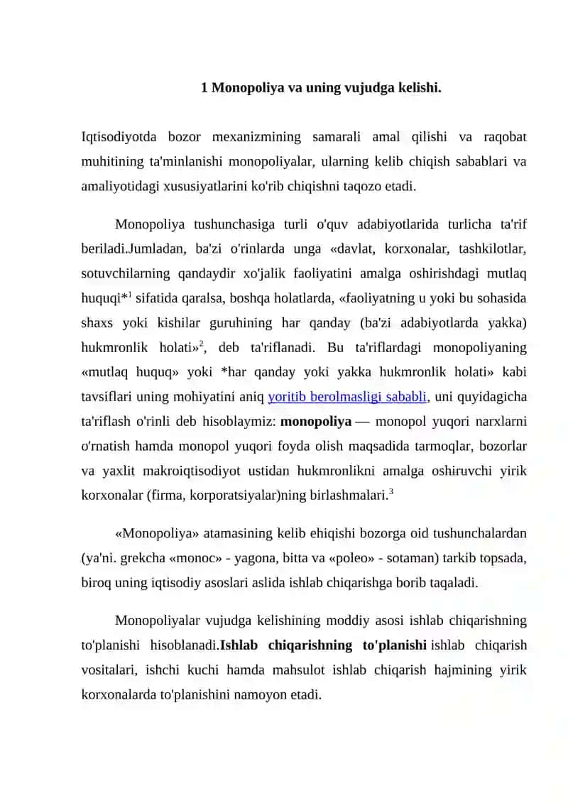 Monopoliyaning mohiyati va turlari 2