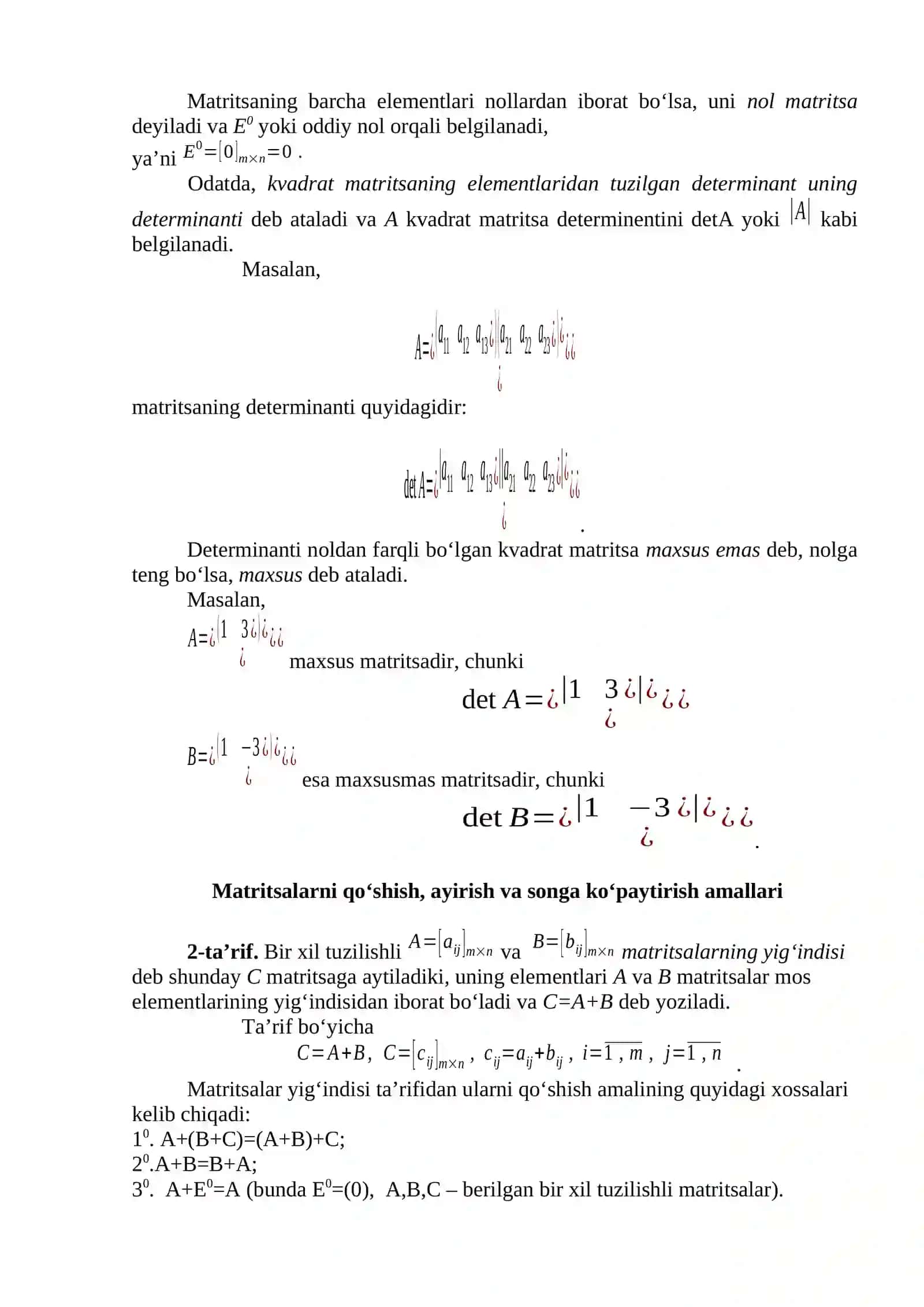 Matritsalarning turlari 2