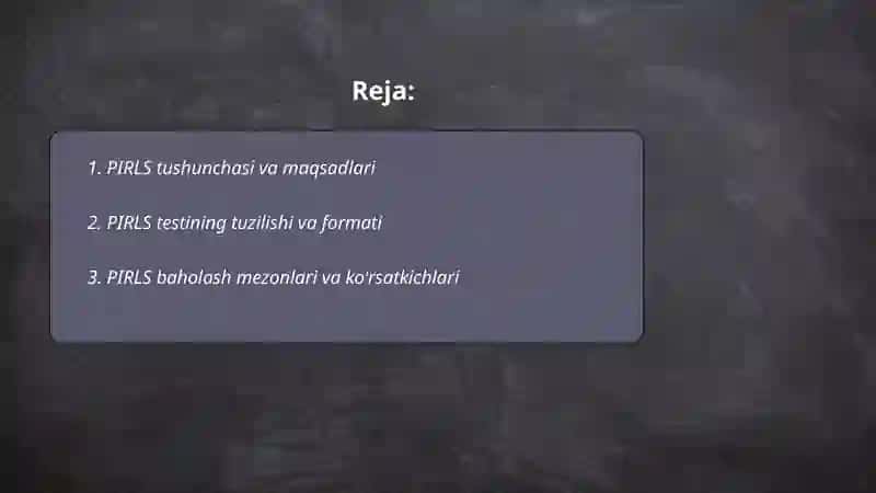 PIRLS baholash dasturiga tayyorlash 2