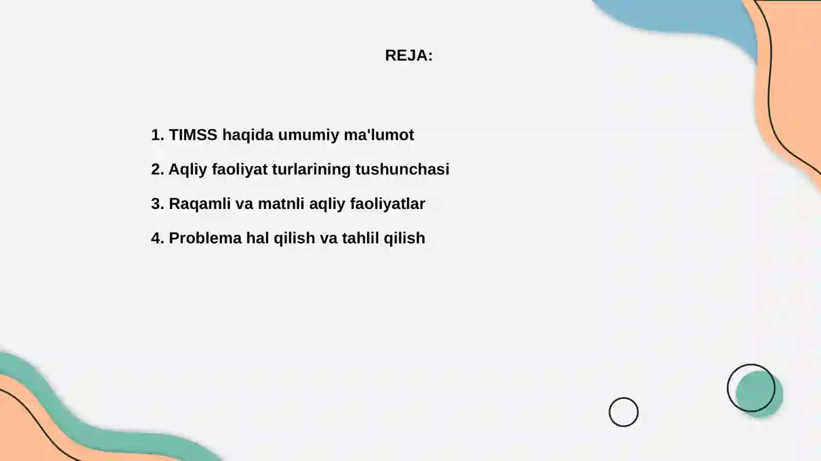 TIMSS xalqaro baholash dasturida aqliy faoliyat turlari 2