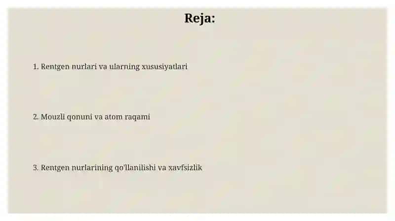 Rentgen nurlari va Mozli qonuni 2