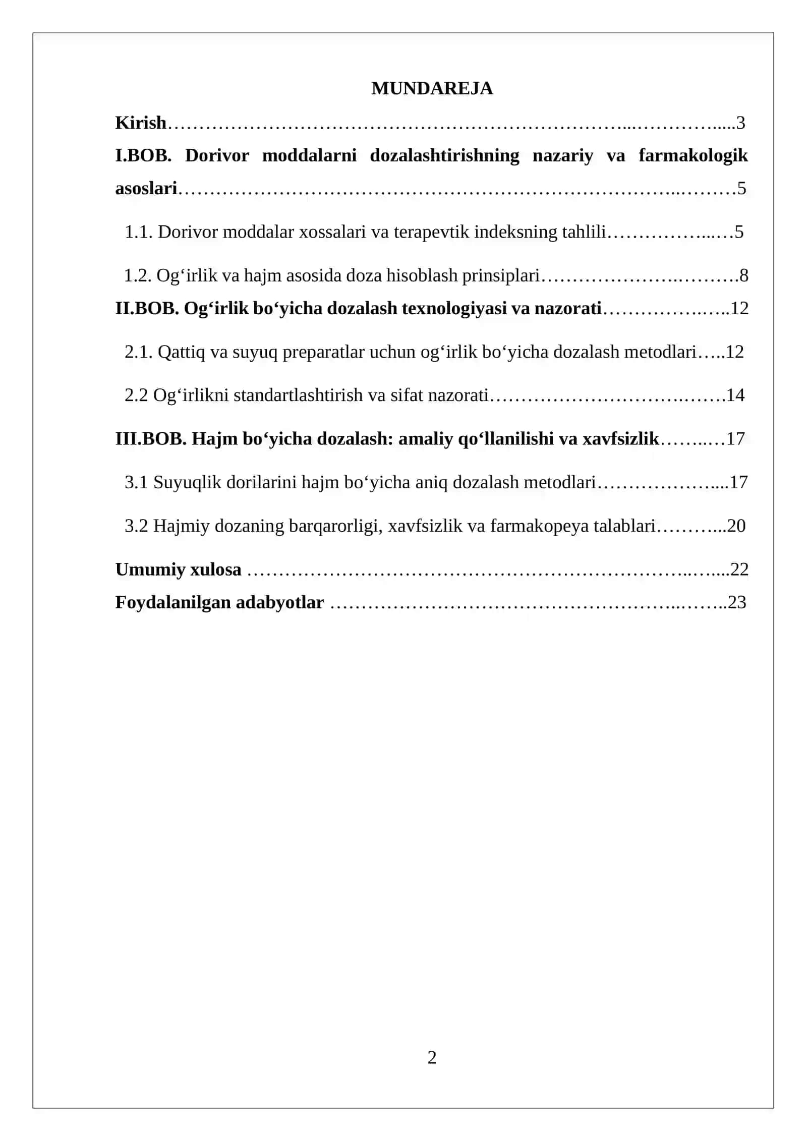 Dorilarni og‘irlik va hajm bo‘yicha dozalarga bo‘lish 2