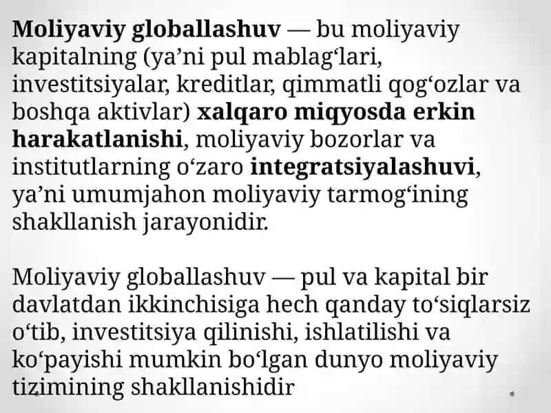 2-mavzu.Moliyaviy globallashuv va xalqaro moliyaviy integratsiya 2