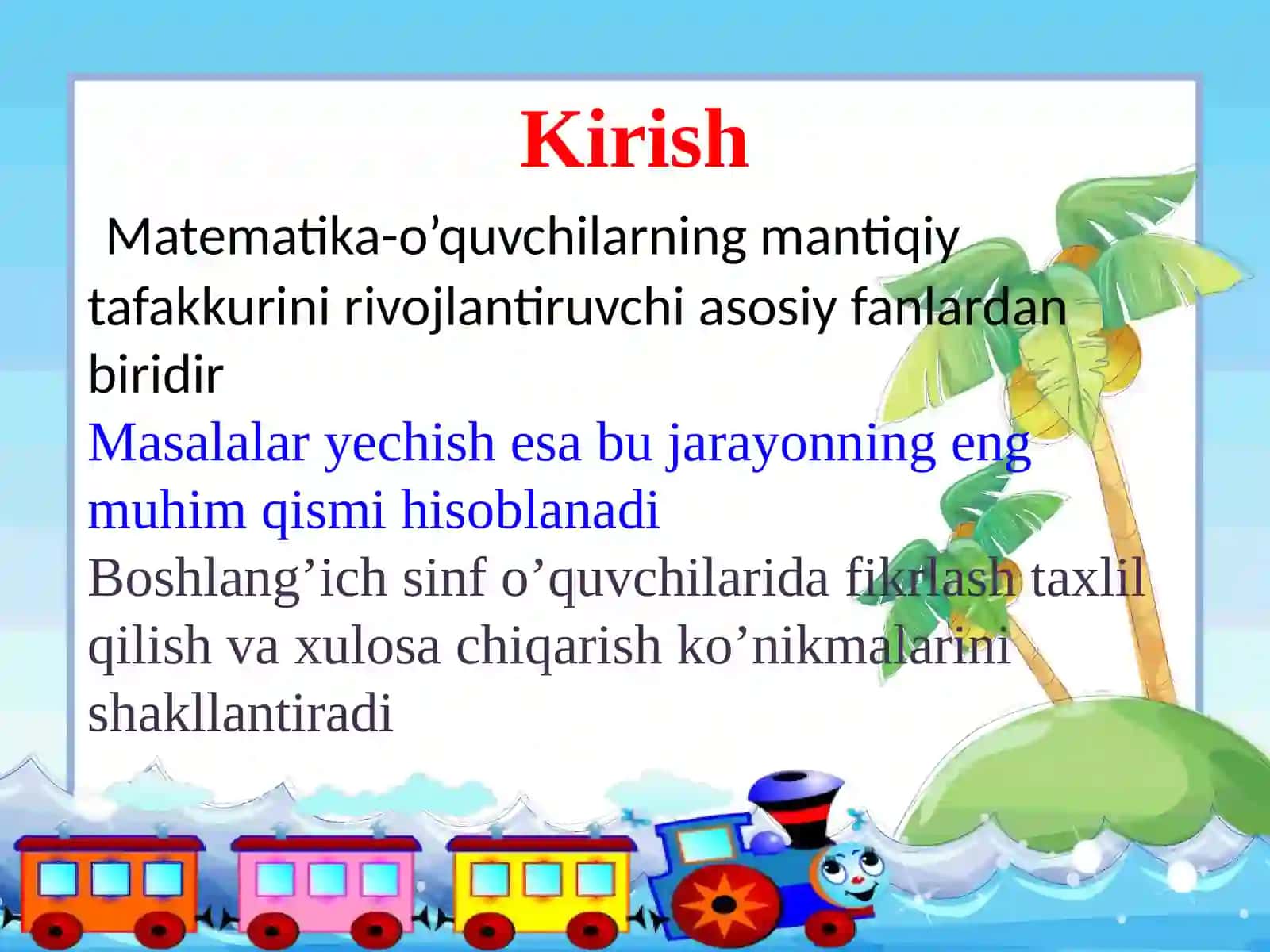 “Boshlang’ichsinflarmatematikadarslaridamasalalarustidaishlashmetodikasi” 2