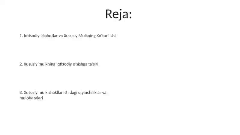 Iqtisodiy islohotlar, xususiy mulkchilikning shakllanishi 2