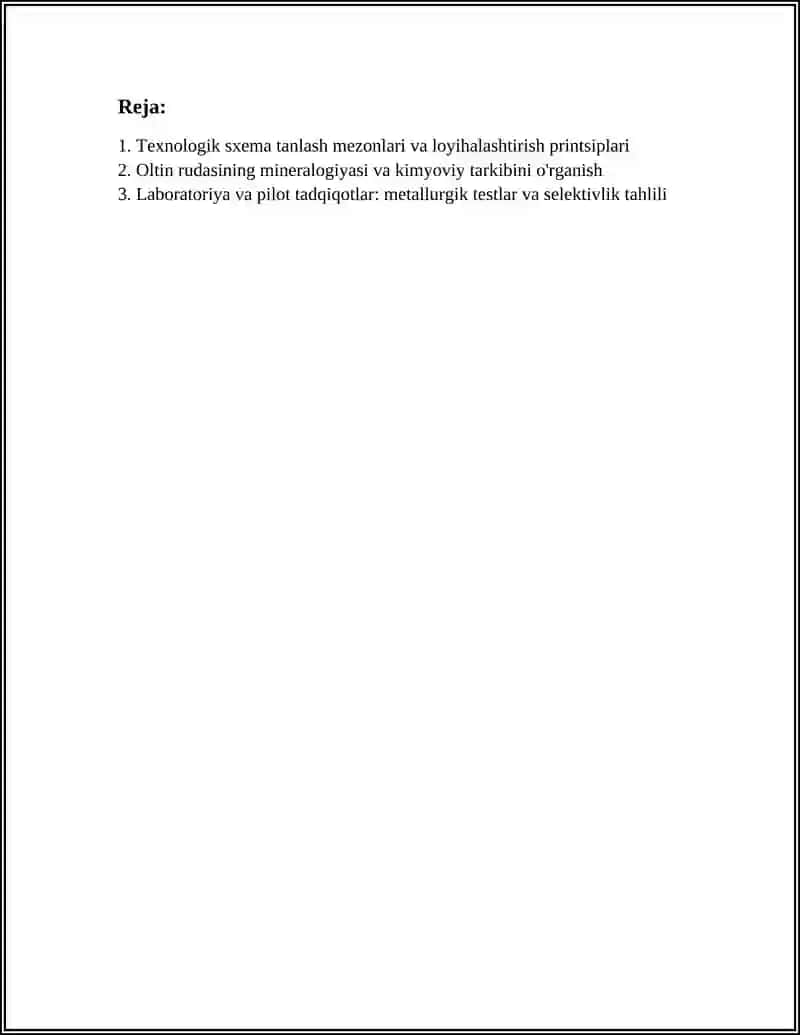 OLTIN RUDALARINI UYUMLARDA TANLAB ERITISHGA TAYYORLASHNING TEXNOLOGIK SXEMASINI TANLASH VA HISOBLASH 2