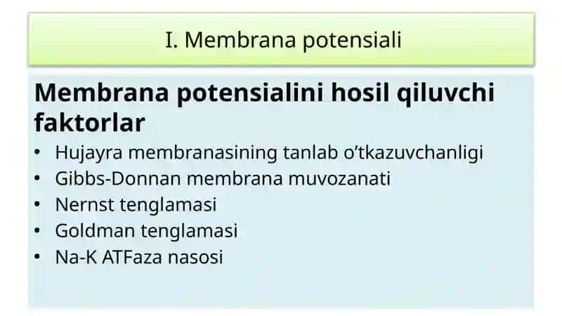 2. Fiziologiya (Membrana potensiali, Nerv tolasi) 2