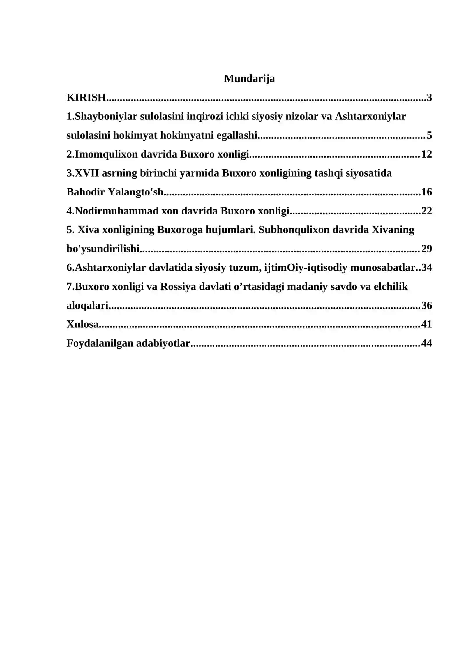 XVII asr Buxoro xonligi siyosati 2