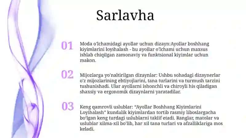 Ayollar Boshang Kiyimlarini Loyihalash 2