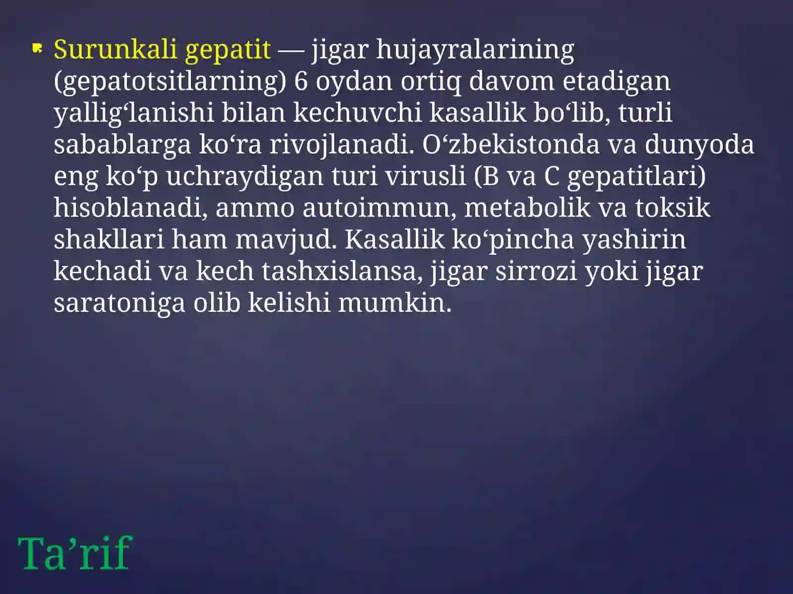 Surunkali gepatitlar, jigar sirrozi va ularning asoratlari 2