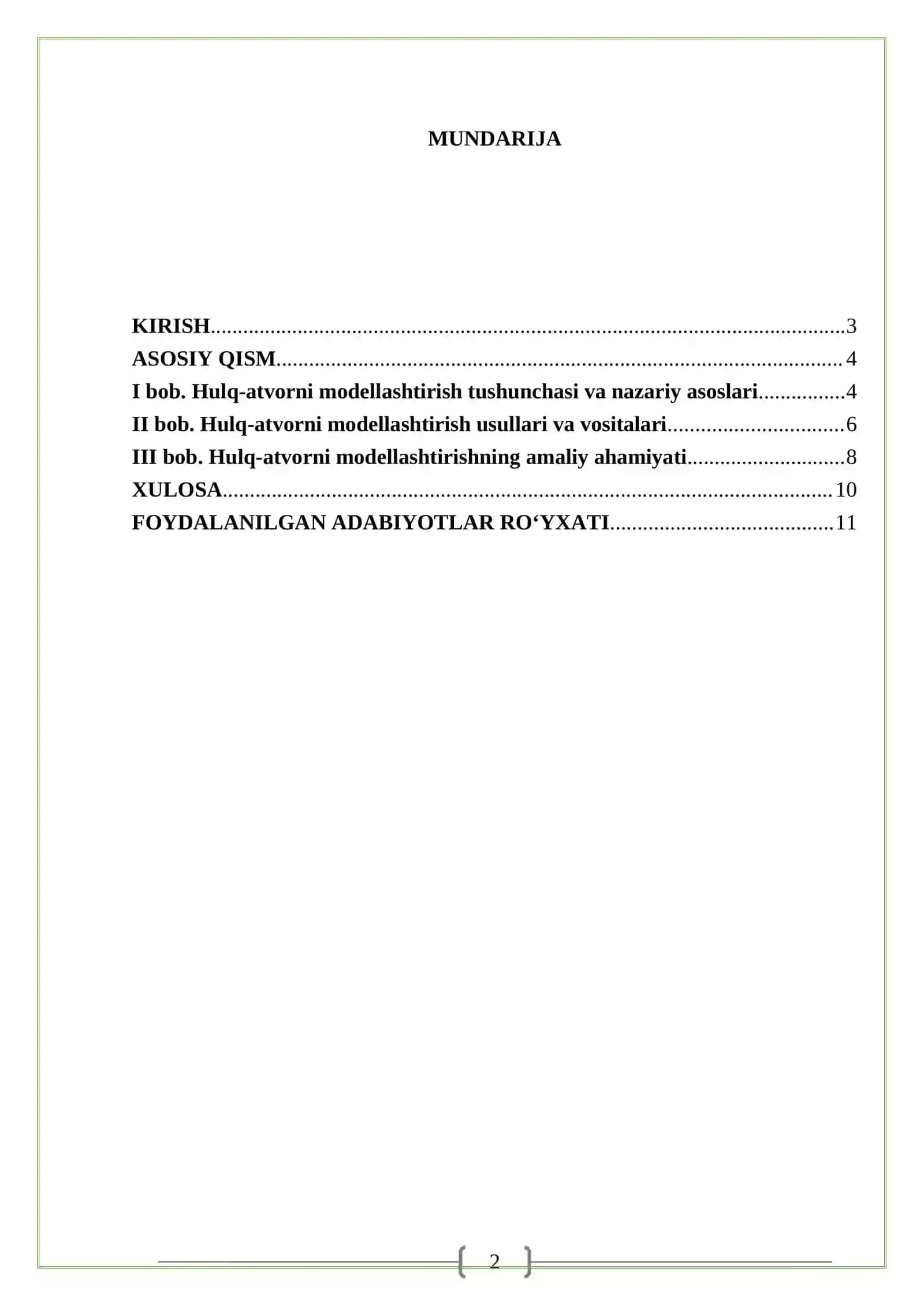 Hulq-atvorni modellashtirish 2