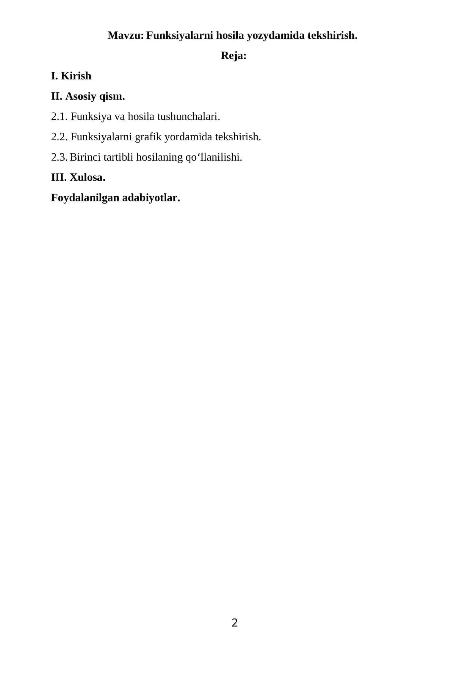Funksiyalarni hosila yordamida tekshirish 2